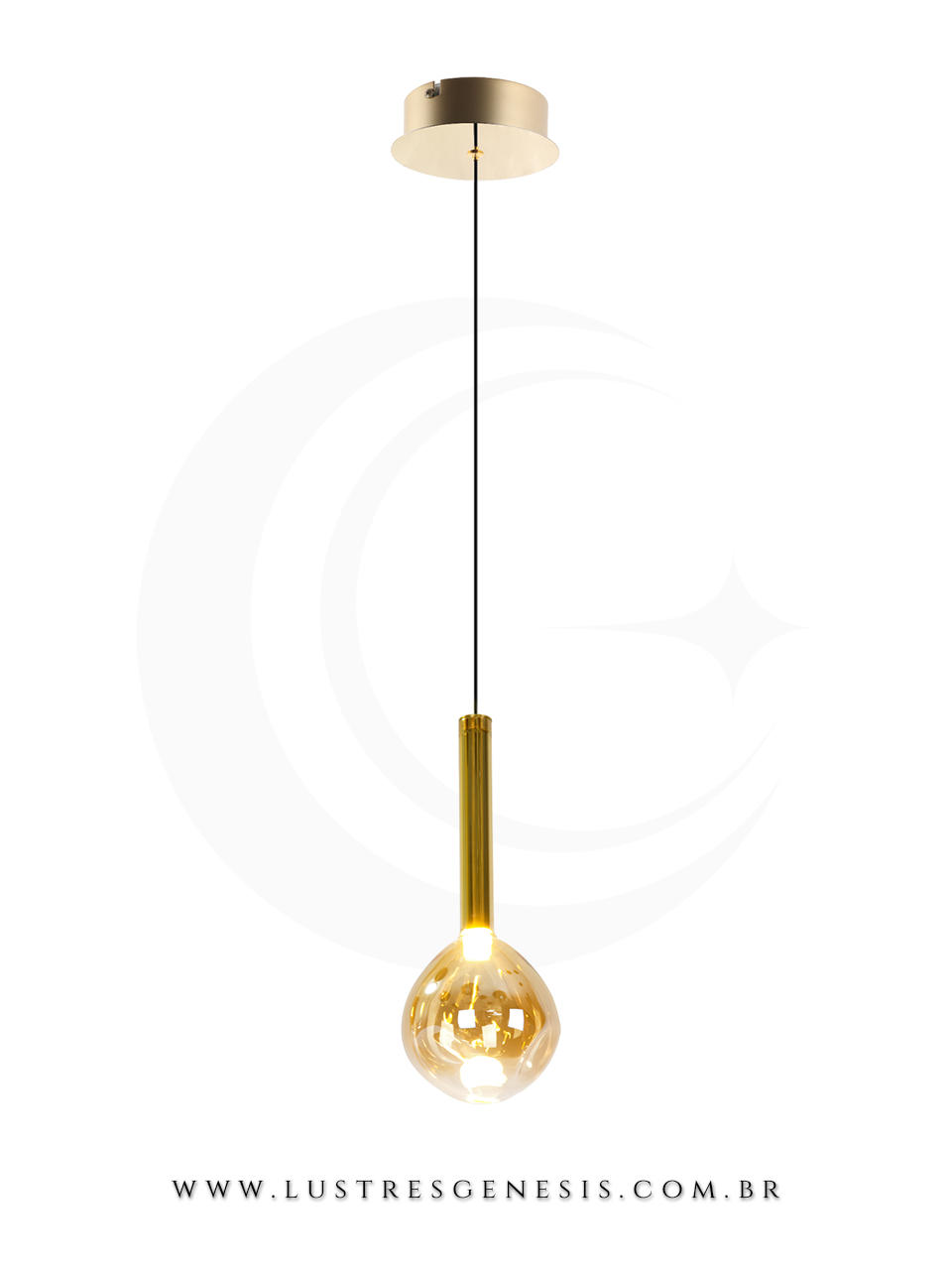 Pendente de Teto Dourado com Vidro Decorativo Bivolt Premium